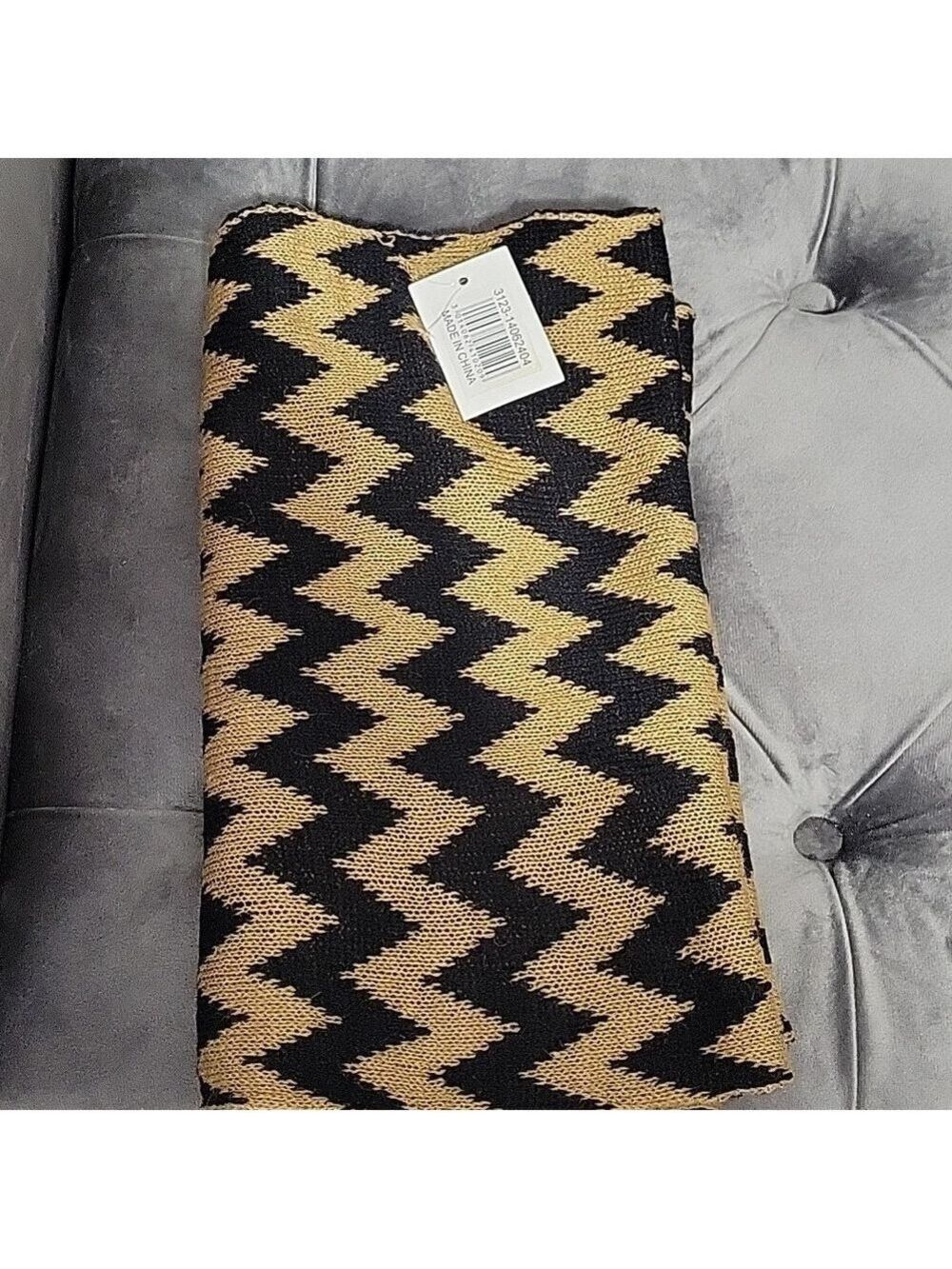 Chevron Print Infinity Knit Scarf | Brown & Black Donut Loop Scarf | NIB - Picture 7 of 7